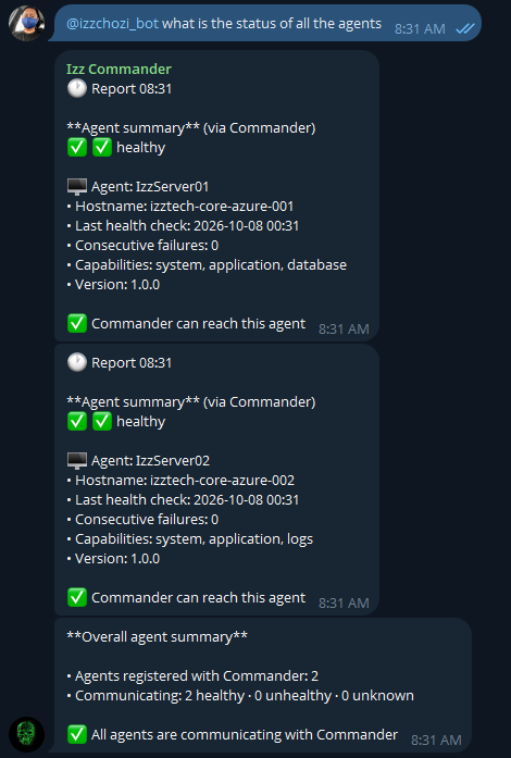 AI Assistant Agent showing agent health status